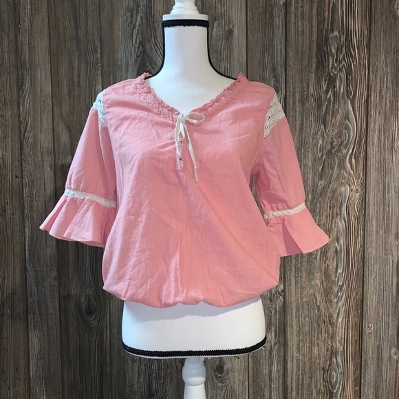Free People Tops - Free People Red & White Peasant Top Boho Festival Indie Music Bella Size 6 Bell